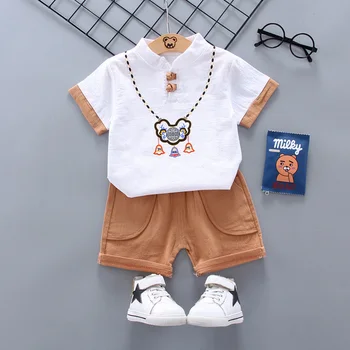 Nauja Vasaros berniuko drabužių Mielas Kinų stiliaus Animaciją Ping An Užraktas baby kombinezonas trumpomis rankovėmis T-shirt+trumpos kelnės 1-4 Metų,
