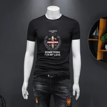 2020 Naujas Siuvinėjimo T Marškinėliai Vyrams Vasaros Drabužių Dizaineris Streetwear Plonas Trumpas Rankovės O Kaklas Plonas Marškinėlius Camiseta Hombre