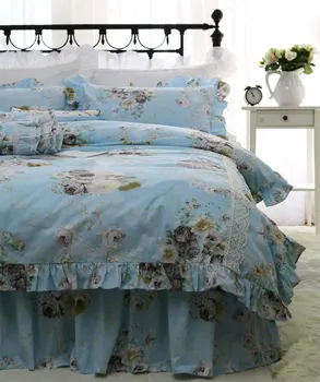 Sielovados rožinė mėlyna gėlių patalynės komplektas, twin visą karalienė, karalius medvilnės vieną dvigubo namų tekstilės lovatiesė pagalvės užvalkalą antklodė padengti