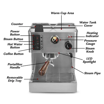 ITOP Pusiau automatinė 1050W Espresso Kavos virimo aparatas Mašina, 3.5 L Pilnai Nerūdijančio Plieno italijos Kavos virimo aparatas Pieno Putos Burbulas Maker