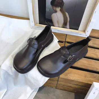 Japonijos retro moterų mažas odos batai Harajuku stiliaus didelis galvos lėlės batai studentų laukinių butas laisvalaikio bateliai mori vieną batai