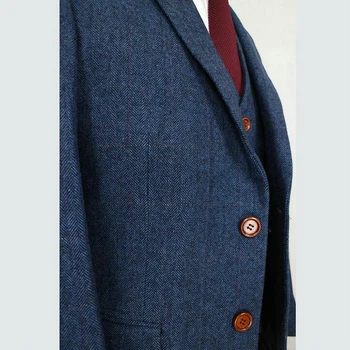Vilnos Mėlyna Eglute Retro stiliaus džentelmenas užsakymą pagaminti vyriški kostiumai pritaikyti kostiumo Švarkas tinka vyrams, 3 dalių (Švarkas+Kelnės+Liemenė)