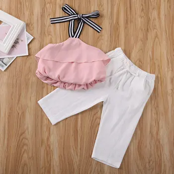 Bamblys vaikai mergina dviejų dalių vasaros aprangą nustatyti pasėlių viršuje ziajać vaikams baby girl drabužių rinkinys