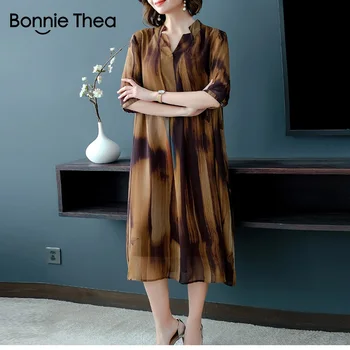Bonnie Thea vasaros dryžuotas šifono prarasti moteriška suknelė elegantiškas negabaritinių šalis suknelė vestido lady office didelio dydžio, suknelė 2019