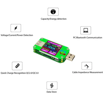 QC 2.0 Baterija Bankas detektorius USB testeris UM24C DC Voltmeter ammeter srovė metrų talpa ekranas 40%NUOLAIDA
