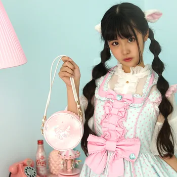 Japonijos Vienaragis Miela Maža Apvali Rankinėje Animacinių Filmų Krepšys Paprastas Mielas Mini Lolita Girl Pečių Krepšiai, Telefono, Piniginės