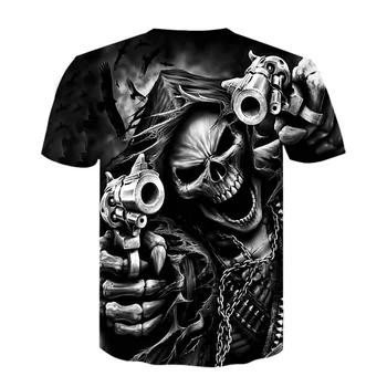 Kaukolė marškinėliai Vyrams Skeletas T-shirt Punk Roko Marškinėlius Ginklą T shirts 3d Print T-shirt, Derliaus Gotikos Mens Drabužių Vasaros viršūnes