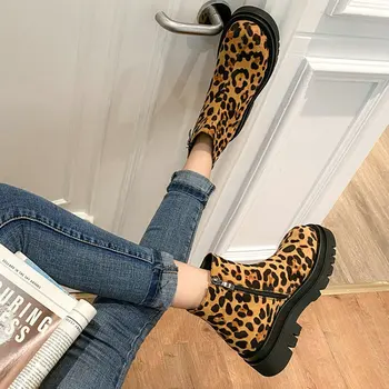 Seksualus leopard gotikos batai moters batai platfom stambusis kulniukai anti-slydimo slydimo-žiemos batai šiltu vilnos 