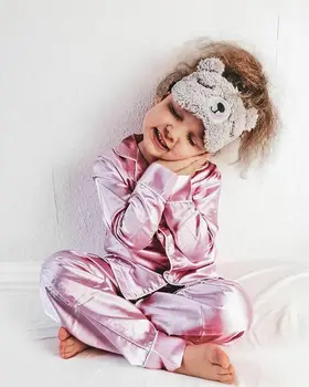 2019 Bamblys Kūdikis, Berniukas, Mergaitė, Šilko, Satino Viršuje Ziajać Pižama ilgomis rankovėmis Kietas Mygtuką Žemyn Satino Pižamos Nustatyti Vaiko Sleepwear Pižamą