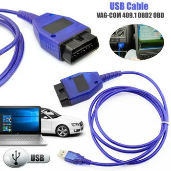 Automobilinis USB Vag-Com Sąsajos Kabelis KKL VAG-COM 409.1 OBD2 OBD II Diagnostikos Skaitytuvas Auto Laidas Aux V W Vag Com Sąsaja