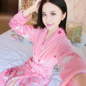 Moterų Sleepwear Chalatas Kimono Suknelė Lady Žiemą Šiltas Koralų Vilnos Naktiniai Drabužiai Namų Cothing Flanelė Ilgomis Rankovėmis Homewear Nightdress