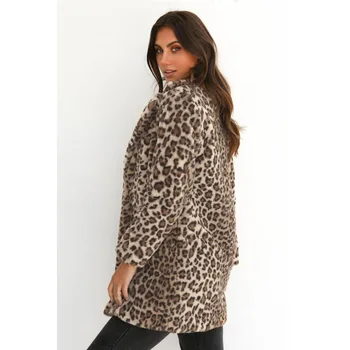 Leopardas Spausdinti Kailis 2020 Turndown Apykaklės Megztinis Pliušinis Slim Žiemą Šiltas Dirbtiniais Kailiais Ilgai Outwear Moterų Ez*