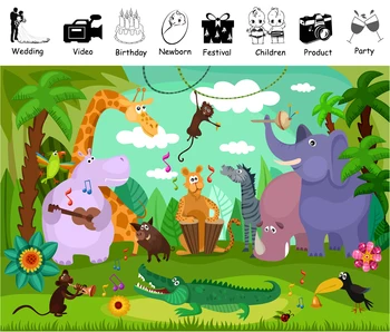 Džiunglės Safari Temą Fone Gyvūnų Koncertas, Fotografija, Filmavimo Fone Kūdikio Gimtadienio Dekoracijas Reklama Portretas Prop