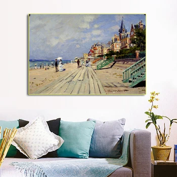 Garsaus Paplūdimyje Trouville Claude Monet Naftos Tapyba ant Drobės Meno Sienos Nuotrauka Impresionistų už Kambarį Cuadros