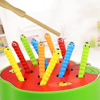 Mediniai Sugauti Kirminų Žaidimai su Magnetinių Stick Sugauti Padaras Caterpillar Montessori Ugdymo Magnetinio Braškių 