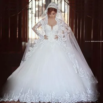 Vestido De Noiva ilgomis Rankovėmis Vestuvių Suknelė Arabų Princesė Casamento Romantico Nuotakos Suknelė chalatas de mariage casament W0008