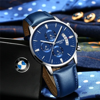 NIBOSI Relogio Masculino Vyrų Laikrodžiai Classic Blue Top Brand Prabangių Vyrų Laikrodis Garsaus Odos Atsitiktinis Suknelė karių Žiūrėti