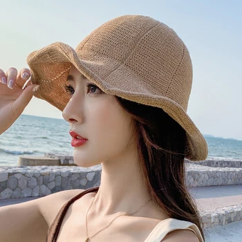 Naujas Panamos Skrybėlė Moterys Vasarą Šiaudų Kibirą Skrybėlės Lady Mažas Pastoge Korėjos Beach Pajūrio Saulė Bžūp Moterų Mados Žvejys Skrybėlę