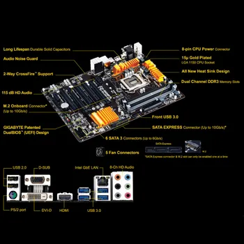 Naudoti Gigabyte Z97-D3H pagrindinė Plokštė Originalus LGA 1150 Core i7 i5, i3 Pentium Celeron DDR3 32GB Z97 stacionarių Kompiuterių ATX