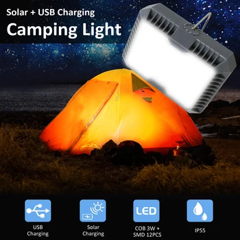 Lauko Nešiojamų Kabo Lempa Kempingas Šviesos USB+Saulės Įkrovimo Žibintuvėlis Kempingas Palapinė Saulės Šviesos Led Žibintai Nešiojamų Žibintų