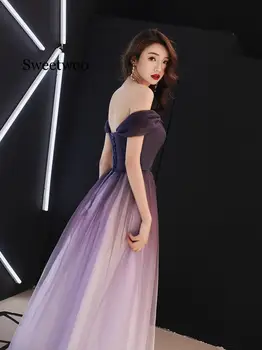 Mados Naujų Suknelių Gradientas Violetinė Paprasta Grindų ilgio Elegantiškas Banketų Ilgai Oficialią Suknelės Vestido De