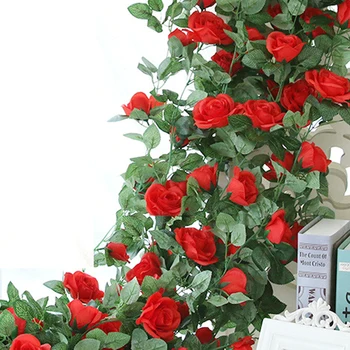 Dirbtinio Šilko Rožės Lapų Dirbtinės -Vynuogių Namų Šaliai Dekoro Sienos Kabo Gana Gėlių String Romantiška Vestuvių Girliandą 2.25 M
