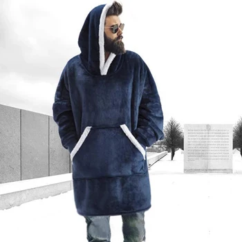 Žiemos Hoodie Vyrų Negabaritinių Marškinėlius Antklodė Su Rankovėmis Vilnos Gobtuvu Hoodies Ilgai Streetwear Pliušinis Sudaderas Hombre 2021