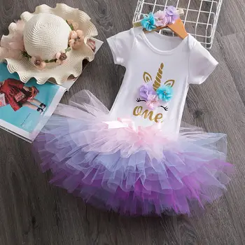 Naujas Medvilnės Baby Girl Pirmą 1st Birthday Party Tutu Suknelės Vestidos Infantil Princesė Drabužius 1 Metų Mergaičių, Vaikų Drabužiai