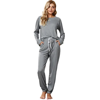 Rudenį pižama ilgomis rankovėmis pijama moterų pajama nustatyti judėjimo Atsitiktinis vientisos spalvos Patogus mezgimo kelnės Atsitiktinis homewear