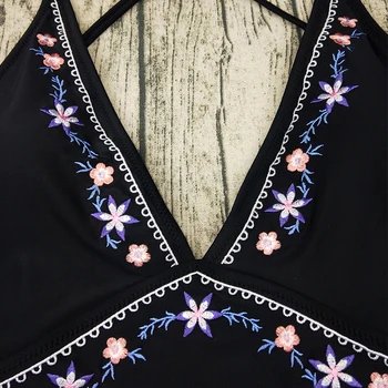 2019 Juodas Diržas siuvinėjimo vientisi maudymosi kostiumėlį Moteris Monokini M&M Backless Bodysuit Paplūdimio Naujas Maudymosi Kostiumėliai, Karšto Pardavimo