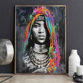 Afrikos Moteris Grafiti Portretas, Drobė, Tapyba Abstraktus, Plakatų ir grafikos Cuadros Sienos Menas Nuotraukas Kambarį Namų Dekoro