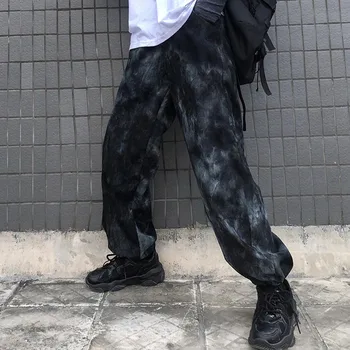 Punk Stiliaus Kaklaraištis Dažų Kelnės Moterims, Negabaritinių Kelnės Atsitiktinis Kišenę Laisvus Haremo Kelnės Hip-Hop Nuosėdos Merginos Prarasti Kietas Streetwear