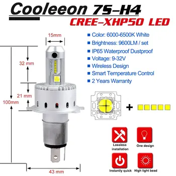 COOLEEON Automobilio LED Lemputės skirtos Automotives H1 H4 H7, LED Lempos 9600LM Super Ryškus LED Žibintų Apšvietimo Automobilių 6500K Balta