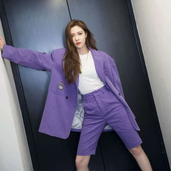 Bella Filosofija 2019 M. Rudenį Moterys Velvetas violetinė Vieną Krūtinėmis Švarkas Lady Žingsniu Apykaklės Streetwear Moteriška Dviejų dalių Komplektas