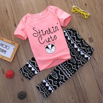 Kūdikiams, Vaikiška Kūdikių Mergaitės, Apranga, Rūbų trumpomis Rankovėmis T-shirt Viršūnes + Print Kelnes 2VNT Nustatyti Dydis 0-3T