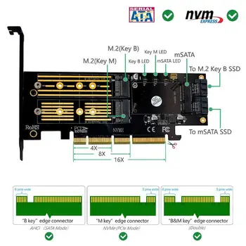 3 1. mSATA M. 2 PCIE NVMe SSD su PCI-E 3.0 4X SATA 3.0 Adapteris Kortelė M2 NVMe SATA mSATA Solid State Disk Skaičiuoklė