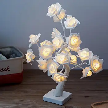 LED Balta Rausva Rožė Gėlių Lovos, Miegamojo Naktį Šviesos Stalo Lempa Namų Dekoro Modeliavimas Eglutė Kalėdų Vestuves
