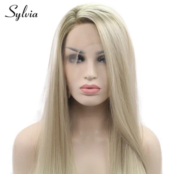 Sylvia Šviesūs Sintetinių Nėriniai Priekiniai Perukai Ilgas, Šilkinis Stataus Dalis Karščiui Atsparus Pluoštas Plaukų Moterims