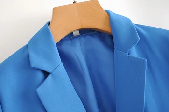ZXQJ Mėlyna moterų elegantiškas įpjovomis apykaklės švarkas 2020 mados ponios ilgomis rankovėmis mygtuką, striukės, kostiumai atsitiktinis moterų kostiumas mergaitėms chic