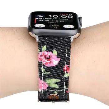 Spalvinga Gėlių Spausdinti Gėlių PU Oda Žiūrėti Dirželis iWatch 4 3 2 1 44/40mm 42/38mm Apple Watch Band Jean Audinio Kilpos