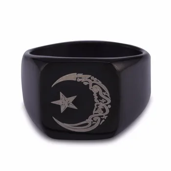 Musulmonų Nerūdijančio Plieno Žiedas Vyrams Islamo mėnulio star Aukso ir sidabro spalvos žiedas