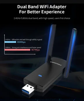 Comfast wifi adapter USB dual band 5.8 GHz+2.4 GHz Wi-fi Imtuvas aukštos 1300Mbps greičio belaidį 2*antena 2dBi PC ntework kortelės