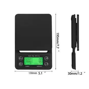 3 kg/0,1 g 5kg/0,1 g Lašinamas Kavos Masto Su Laikmačiu Nešiojamųjų Elektroninių Skaitmeninių Virtuvė Masto Didelio Tikslumo LCD Elektroninės Svarstyklės