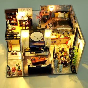 CUTEBEE Vaikams, Žaislai, Lėlių namelis su Baldais Surinkti Mediniai Miniatiūriniai Lėlių Namai 