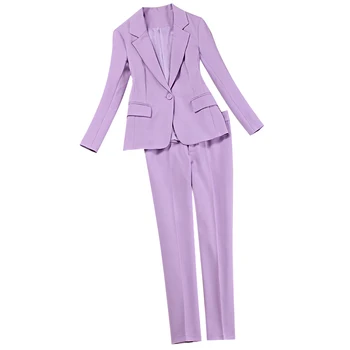 Nustatyti moterų naują pavasario ir rudens mados temperamentas violetinis kostiumas kostiumas moterų profesinės verslo dėvėti dviejų dalių