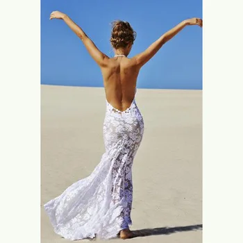 Švelni Vasaros Paplūdimio Nėrinių Backless Nuotakos Vestuvių Suknelės Apynasrio Iliuzija Berankovis Iškirptė Vestuvių Suknelės už Nuotaka Pardavimas
