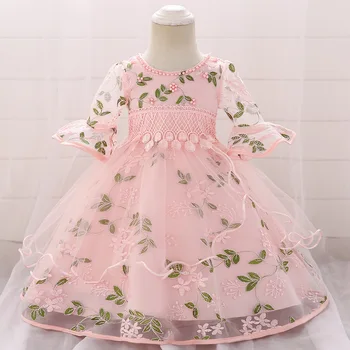0-24M Princesė Bamblys Kūdikių Mergaičių Saldus Suknelė Gėlių Spausdinti Nėrinių Rankovėmis Varpo Kulkšnies Ilgis Tutu Suknelė
