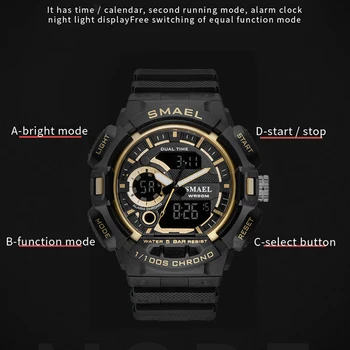 SMAEL Naujos Mados, Vyrai Sporto Laikrodžiai Vyrams Kvarcinis Analoginis LED Skaitmeninis Laikrodis Vyras Karinės Vandeniui Žiūrėti Laikrodis Relogio Masculino