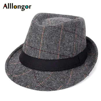 Rudenį 2020 m. Žiemos Britų stiliaus Džentelmenas, Fedoras Skrybėlę Vyrų Panama Džiazo skrybėlę Trumpas Kraštų Floppy Trilby