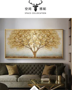 Restoranas miegamojo kambarį meno apdailos tapybos drobės sienų tapybos laimingas medis aukso rankomis dažyti aliejus, tapyba